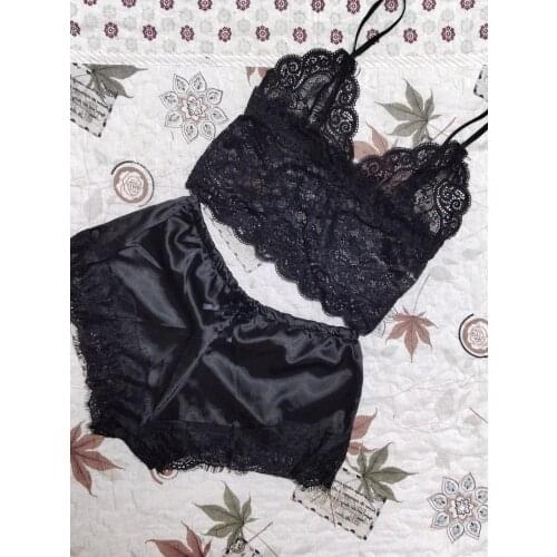 Lace Sleepwear Set for Women Sexy Transparent Sleeveless Tops Silk Shorts Pajamas Nightwear S/M/L/XL/2XL/3XL Plus Size Lingerie