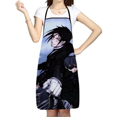 Black Butler Anime Printed Kitchen Cooking Baking Aprons Home Cleaning 68*95cm Oxford Fabric For Women Man Home Delantal Cocina