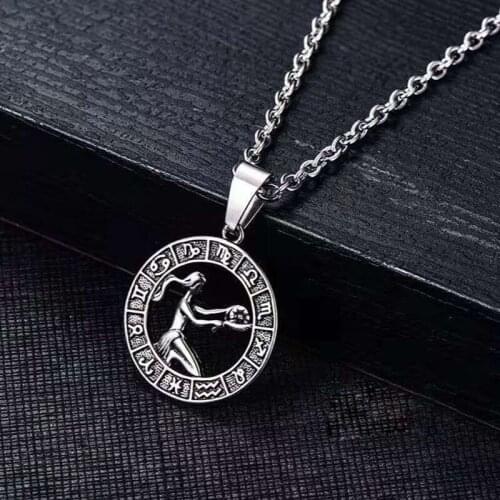 New Fashion Personality Twelve Constellation Necklace Men and Women Pendant European and American Hollow Embossed Retro Pendant