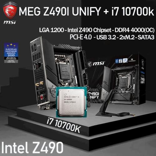 LGA1200 MSI MEG Z490I UNIFY Motherboard + CPU Intel Core i7 10700K Set DDR4 64GB PCI-E 4.0 M.2 HDMI Placa-Mãe Desktop Intel Z490