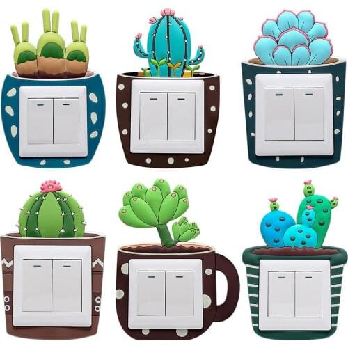 Cute 3D Cartoon Switch Sticker Cactus Sticker Luminous Fluorescent Wall Sticker Creative Kids Bedroom Home Decoration