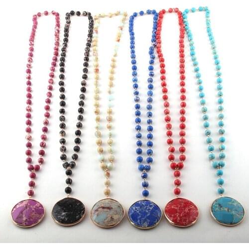 Fashion Bohemian Jewelry Multi Color Stones Rosary Chain Stone Pendant Necklaces For Women Ethnic Necklace