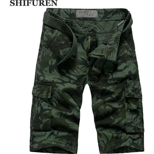 SHIFUREN Mens Military Cargo Shorts Camouflage Multi-pocket Causal Cotton Baggy Work Shorts Loose Fit No Belt Big Size 29-38