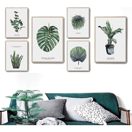 Small Fresh Green Plant Decoration Painting Nordic Simple Leaves Landscape Posters Wall Art Pictures for Living Room Aesthetic