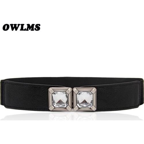 Newest Cummerbund Free shipping thin cummerbunds leather square crystal buckle women fashion elastic waist belt strap Dress lady
