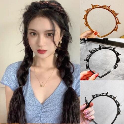 Richkeda Store New 2021 Ruoshui Woman Non-Slip Hairband With Clips Double Band Headband Hairstyle Bezel Hair Hoop