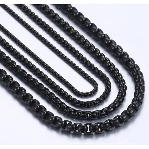 Womens Mens Stainless Steel Round Box Necklace Black Gold Silver Color 2 3 4 5 mm Chain For Women Men Wholesale Jewelry LKN358