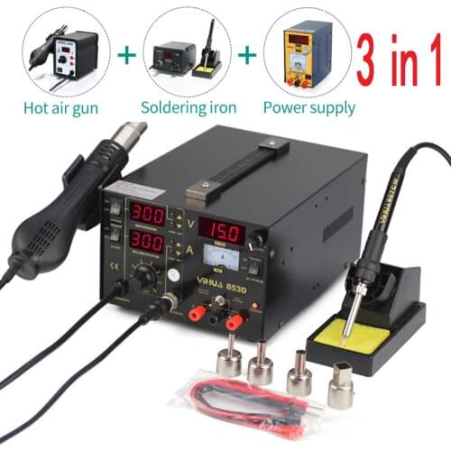 YIHUA 853D 1A BGA Soldering Iron Station With Hot Air Gun Rework Station DC Power Supply 3 In 1 SMD Soldering Tool