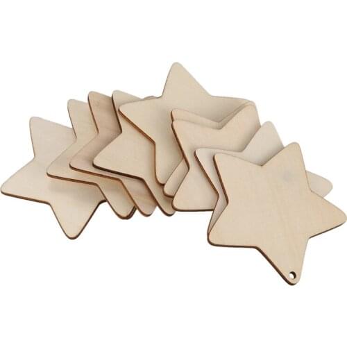 Promotion! 10 x Wooden Star Shapes, Plain Wood Craft Tags with Hole (10cm)