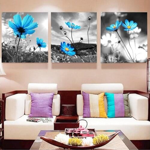 Retro Blue Flower Canvas Art Daisy Plant Modern Posters and Prints Bedroom Decoration Wall Picture Living Room Painting No Frame