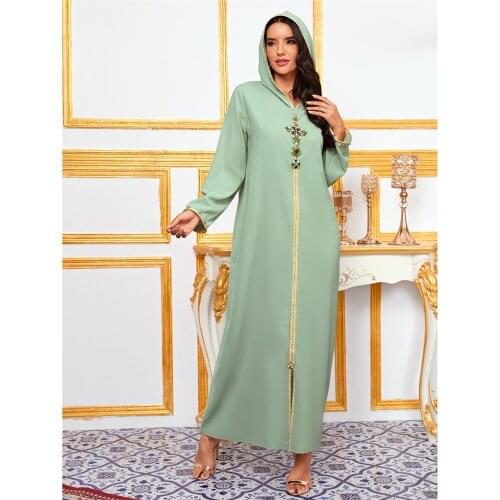 Luxury Abaya Dubai Muslim Women Long Dress Hooded Diamonds Arab Party Evening Maxi Robe Moroccan Turkish Clothing Middle East