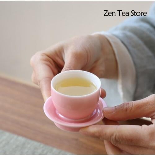 Pink Color Tea set small tea cup coaster Ceramic Cover Bowl Teacup Tea Bowl Kung Fu Puer Tea Cup Drinkware Cup Wine Set Gift