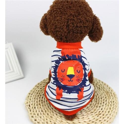 Pet Shirt Cartoon Print Skin-friendly Short Sleeve Dog Striped T-shirt for Spring