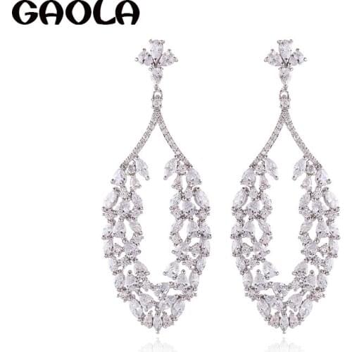 GAOLA Brand Plant Shape Dangle Earrings Clear Zircon Geometric Earring Pulseras Mujer Christmas Gifts Jewelry Bijoux GLE9305