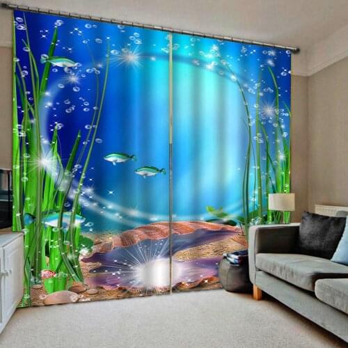 Luxury Blackout 3D Window Curtains For Living Room Bedroom blue ocean curtains Thick shading soundproof windproof curtain