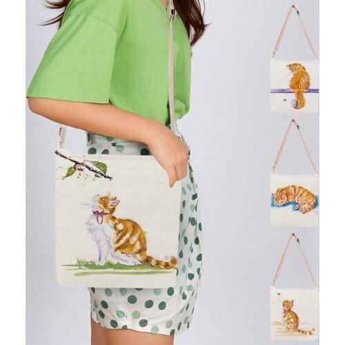 Fashion Women Lady Shouder Bag Bucket Bags Watercolor Cat Painting Print Crossbody Tote Bag Females Casual Bag Zipper Pocket