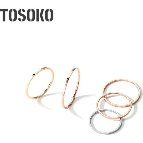 TOSOKO Superfine Stainless Steel Tail Ring With Smooth Surface And Simple Neutral Ring BSA037