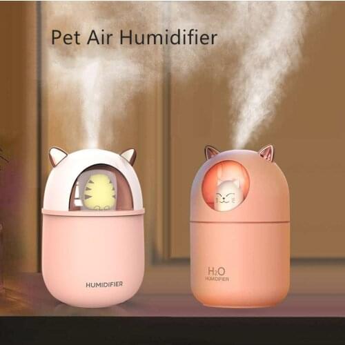 1PC Adorable Pet Ultrasonic Cool Mist Maker Aroma Air Oil Diffuser Ultrasonic Air Humidifier Nano Spray Romantic Colors LED Lamp