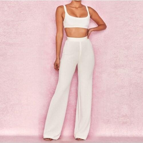 New designer 2 pieces boot cut women Bodycon Bandage Jumpsuit white celebrity evening Club party bodysuit bandage playsuit