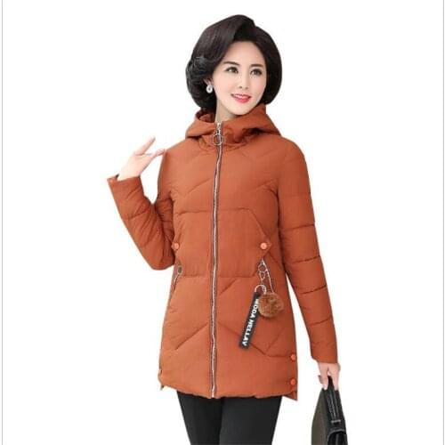 Long Sleeve Fashion Winter Women Mid-Age Down Jacket 2018New Medium-Long Down Cotton Jacket Hooded Cotton Padded Loose Coat Q732