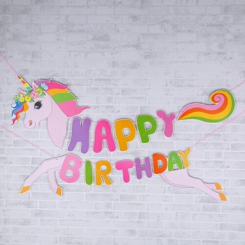 ZIHAO 1 set of paper children happy birthday flag big unicorn Banner party decorations festival party decoration unicornio