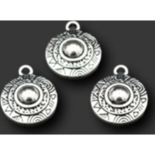 15pcs Silver Color Macedonia round shield charm necklace earrings DIY fashion jewelry alloy pendants A641