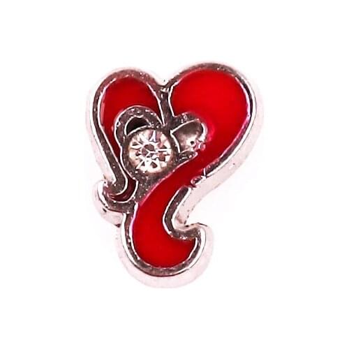F607 Red heart with crystal shape floating charms for living memory glass floating locket charms DIY jewelry 20pcs/lot