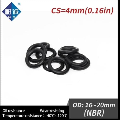 20PCS/lot Rubber Black NBR CS4mm OD16/17/18/20mm O Ring Gasket Oil resistant waterproof