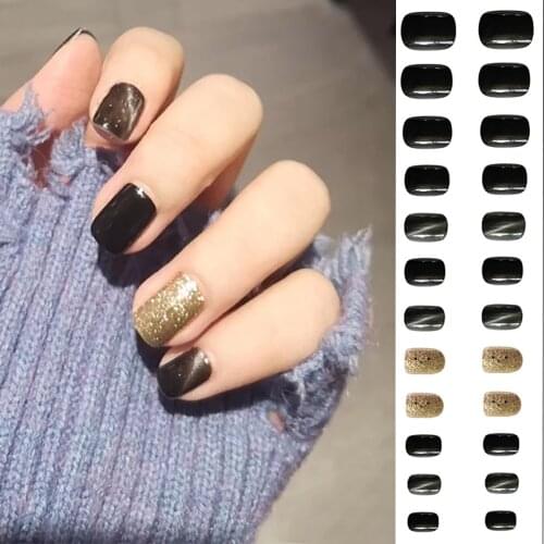 24Pcs/box Full Cover Cat Eye Glitter False Nails Matte Nail Art Tips Press On Nails Manicure Tool DIY Nail Decoration