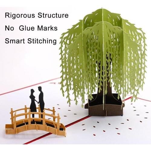 3D Handmade Willow Tree Scene Hollow Sculpture Pop Up Greeting Card Birthday Gift Valentine' Day Party Wedding Decoration