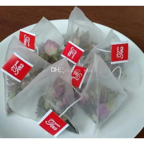 6000 pcs 5.8*7cm Pyramid Tea Bags Filters Nylon TeaBag Single String With Label Transparent Empty Tea Bags