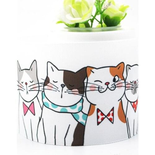 75mm cat print grosgrain ribbon 10/25/50yards DIY gift wrap sewing wedding decor ribbon