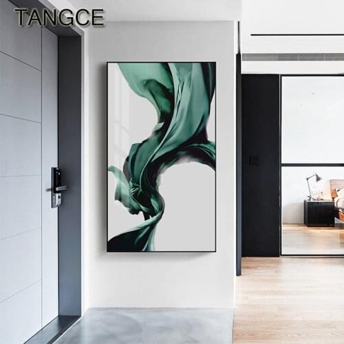 Abstract Green Silk Canvas Art Modern Home Decor Poster Print Tableaux for Aisle HD Entrance Painting Cuadros Big Green Wall Art