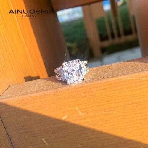 AINUOSHI 925 Sterling Silver Cushion Cut 10x12mm SONA Diamond Engagement Rings For Women Exquisite luxury Split Shank Rings