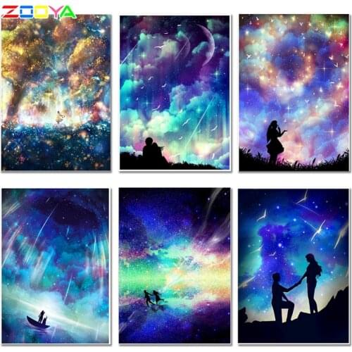 Full Diamond Painting Landscape Diamond Embroidery Painting Starry Sky 5D Diamond Mosaic Landscape Couples Paintings Decor Er054