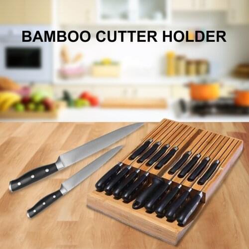 Bamboo Knife Block Holder Cutter Storage Rack Cutlery Drawer Organizer Tray Utensil Rack Universal Knife Stand Kitchen Storage
