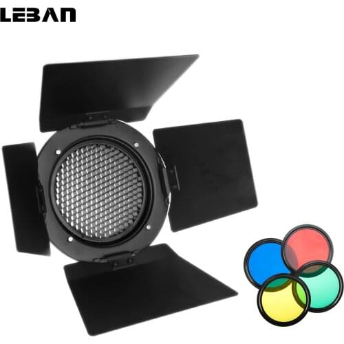 BD-03 Barn Door With Honeycomb Grid and 4 Color filter Kits for Photo Studio Flash K-150 K-180 250SDI 300SDI E250