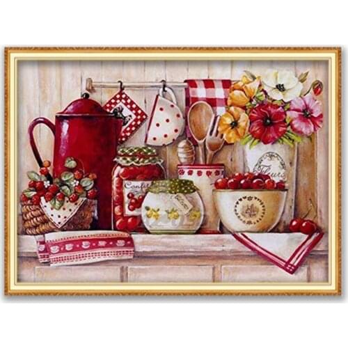 Flower Vase DIY 11CT Cross Stitch Embroidery Kits Needlework Craft Set Cotton Thread Printed Canvas Home Decoration Wholesale