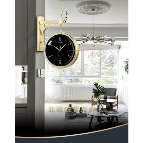 Home Decor Double Sided Round Wall Mount Station Clocks Watchs Double Face Wall Clock Vintage Retro Metal Frame Glass Dial Cover