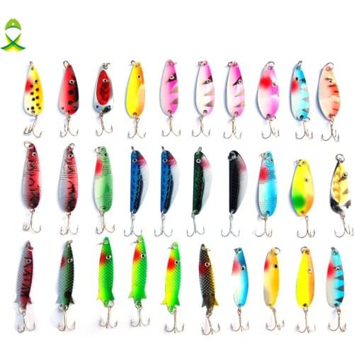 JSM 30 pcs/lot colorful trout spoon bait metal spinner fishing lure ice jigging fishing tackle