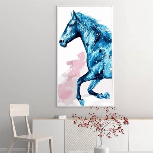 GATYZTORY 60x120cm Frame DIY Painting By Numbers Blue Horse Animal Paint On Canvas Large Size For Living Room Arts