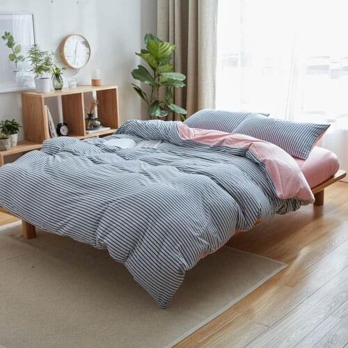 Svetanya Blue Stripes Pink Knitted Cotton Bedding Set Soft Bedlinens Single Queen King Flat Fitted Sheet Pillowcase Duvet Cover