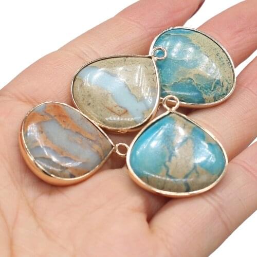 Natural Stone Water Drop Pendants Gold-plated Semi-precious Stone Pendant for DIY Necklace Earring Jewelry Making 20x25mm