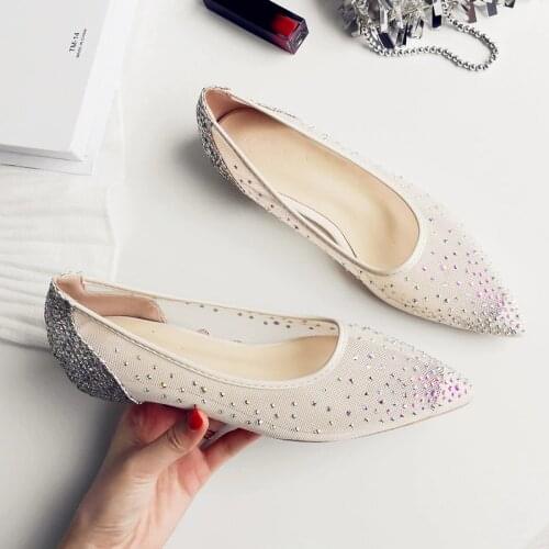 Crystal Mesh Shoes Womens 2020 New Pointed Flat Elevator Fairy Wind Shoes Womens Large Size