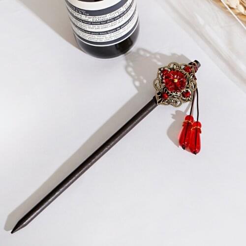 Handmade Chinese Hairpin For Hair Accessories Ancient Step Shake Hanfu Hair Accessory Headdress Tassel Wood Hairstick Hairtira