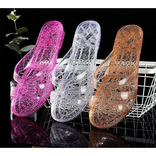 Glitter Sandals Shoes Women Transparent Jelly Slippers Female Beach Slides For Ladies shoes and Sandals Size42 White Orange Red