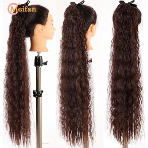 MEIFAN Synthetic Super Long Afro Kinky Curly Ponytail Extensions Ribbon Drawstring Wrap Around Hair Tail Natural Fake Hair Piece