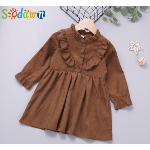 Sodawn Girls Dress Spring Autumn New Baby Girls Princess Dress Cute Solid Color Corduroy Dress Girl Clothes