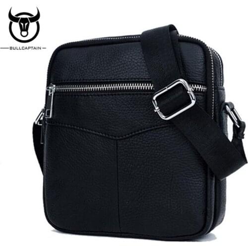 BULL CAPTAIN Fashion Genuine Leather Shoulder Crossbody bag men causal Brand double Zipper Male Messenger Bag Leather Bags