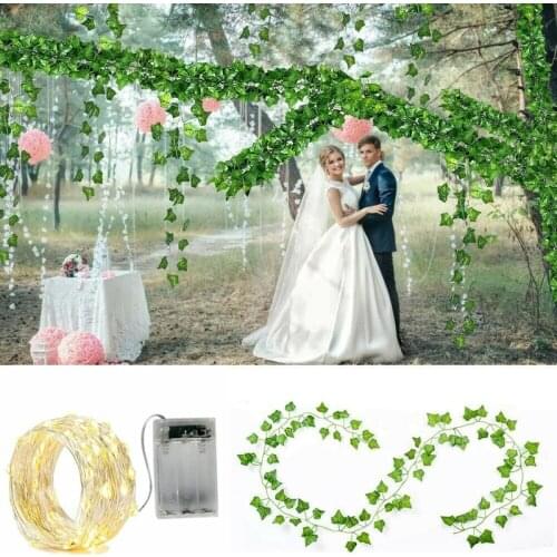 2M LED Ivy Green Leaf String Light Simulation Plant Light Vines DIY Home Wedding Party Rattan String Wall Garden Home Decoration